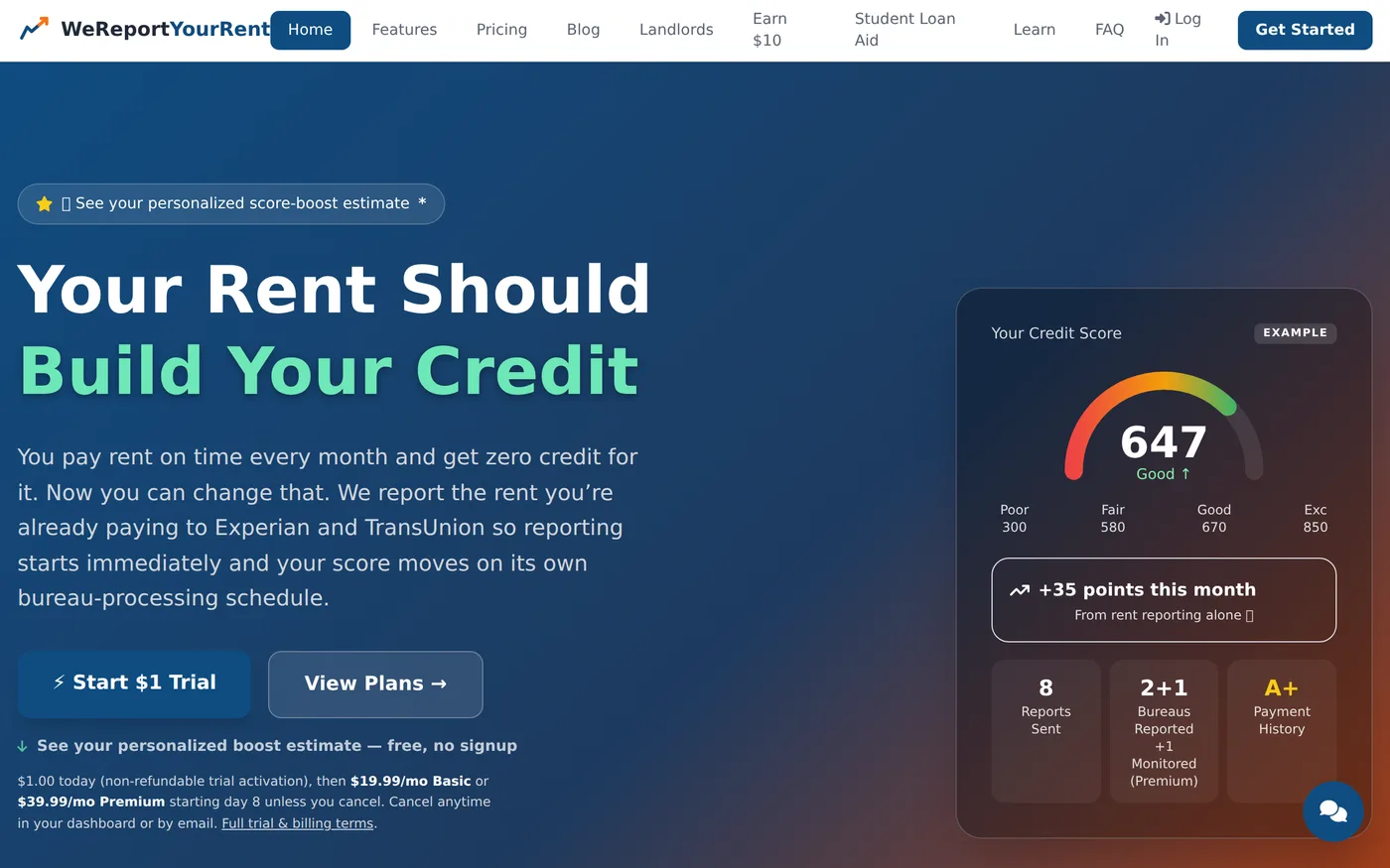WeReportYourRent homepage screenshot